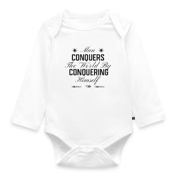 Dominating the world through self-control - Organic Longsleeve Baby Bodysuit - white - Front