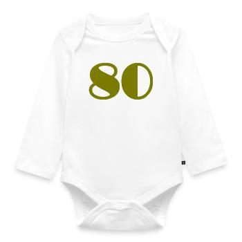 80. 80 JAHRE. 80. JUBILÄUM. 80-JAHRES-JUBILÄUM. - Baby Bio-Langarm-Body - Weiß - Vorne