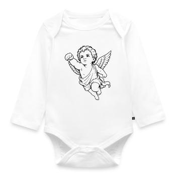 Flying Cherub Angel Fist Motif - Organic Longsleeve Baby Bodysuit - white - Front