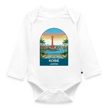 Kobe Japan Port Tower Vintage Travel Art - Organic Longsleeve Baby Bodysuit - white - Front