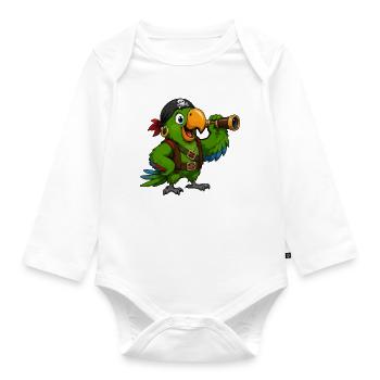 Pirate bird with spotting scope - Organic Longsleeve Baby Bodysuit - white - Front