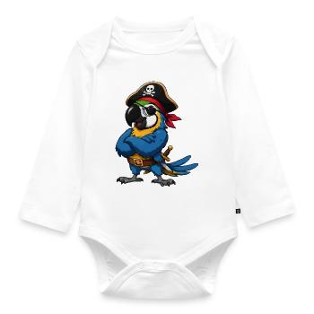 Pirate bird with eye patch - Organic Longsleeve Baby Bodysuit - white - Front
