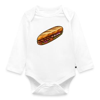 Baguette sandwich illustration - Organic Longsleeve Baby Bodysuit - white - Front
