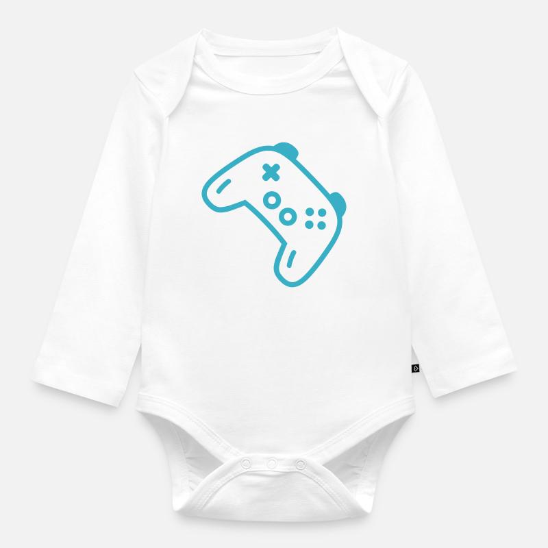 Türkise Controller-Silhouette - Baby Bio-Langarm-Body - Weiß