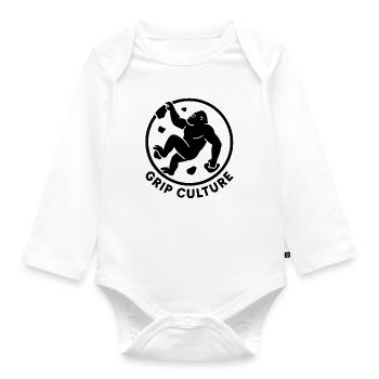 Grip Culture Gorilla: Minimalist Boulder Logo - Organic Longsleeve Baby Bodysuit - white - Front