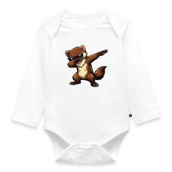 Dabbing Marten - Organic Longsleeve Baby Bodysuit - white - Front