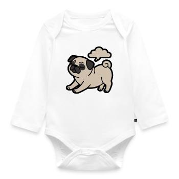 Pupsender Mops Hund Lustig - Baby Bio-Langarm-Body - Weiß - Vorne