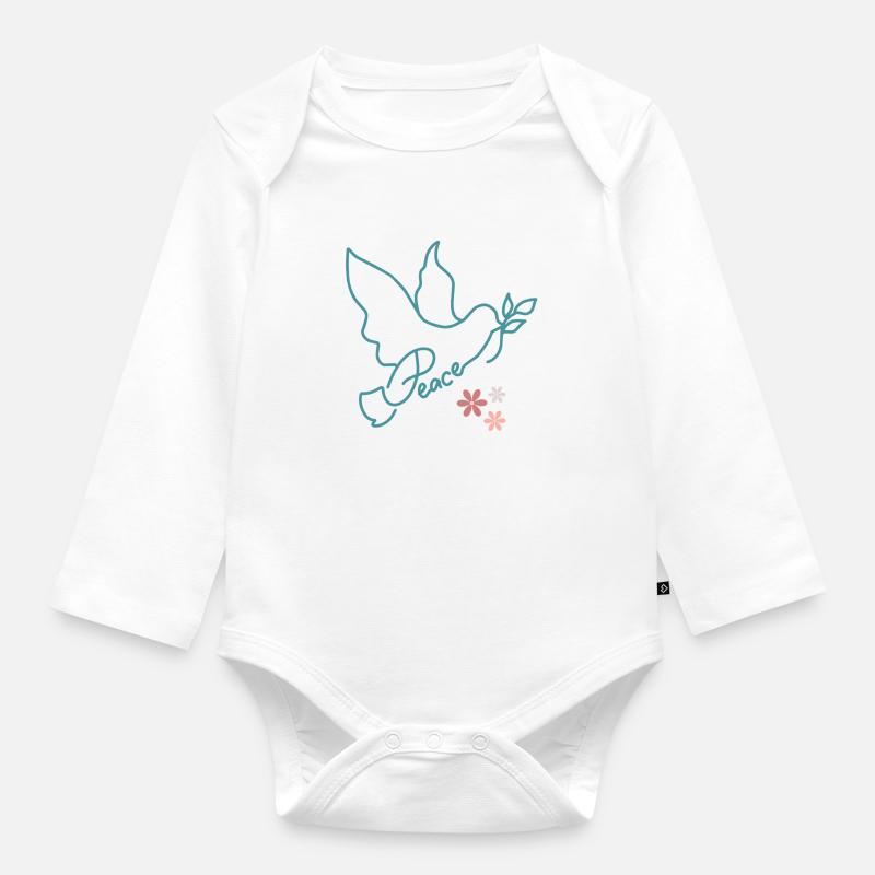 Colombe de paix avec des fleurs - Body Bébé bio manches longues - blanc