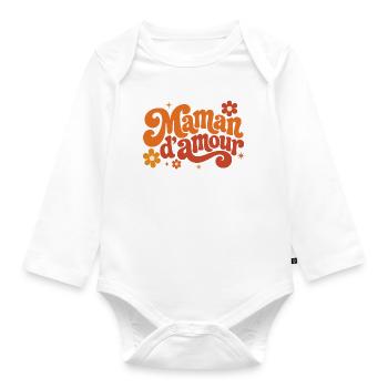 Maman d'amour groovy florale - Body Bébé bio manches longues - blanc - Devant