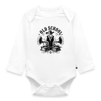 Old School DJ with Gramophone - Organic Longsleeve Baby Bodysuit - white - Front