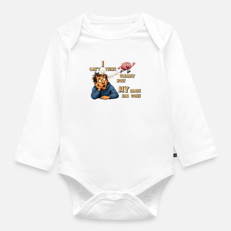 Thinking Offline - My Brain Has Quit - Organic Longsleeve Baby Bodysuit - white