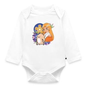 Anime Girl and Bird with Crutches Art - Organic Longsleeve Baby Bodysuit - white - Front