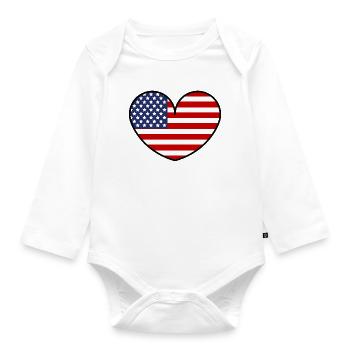 American Flag Heart - Organic Longsleeve Baby Bodysuit - white - Front