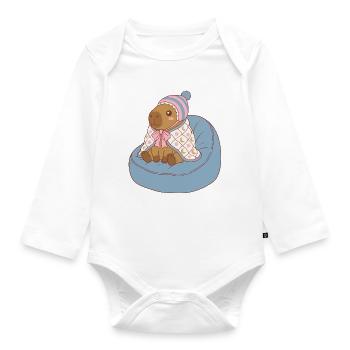Cuddle Capybara Moonstar Blanket - Kawaii Design - Organic Longsleeve Baby Bodysuit - white - Front