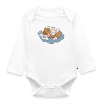 Dreamy Capybara on a  Cloud Blanket - Babywear Art - Organic Longsleeve Baby Bodysuit - white - Front