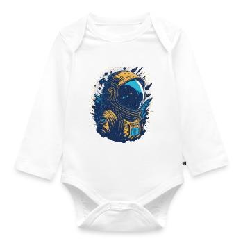 Star Astronaut in Orbit - Organic Longsleeve Baby Bodysuit - white - Front