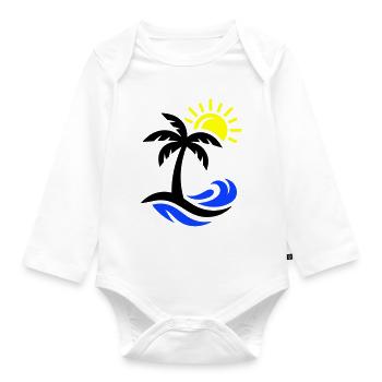 Palm Tree Beach Ocean - Organic Longsleeve Baby Bodysuit - white - Front