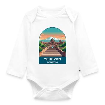 Jerewan Armenien Berg Ararat Vintage Reisekunst - Baby Bio-Langarm-Body - Weiß - Vorne