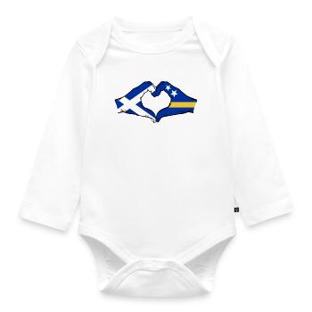 Scotland Curacao Flag Hands Heart Shape - Organic Longsleeve Baby Bodysuit - white - Front