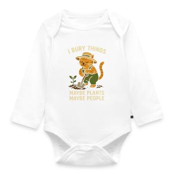 Cat gardener in a hat – plant joke - Organic Longsleeve Baby Bodysuit - white - Front
