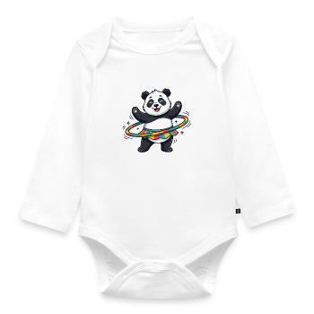 Rainbow Panda Hula-Hoop - Baby Bio-Langarm-Body - Weiß - Vorne