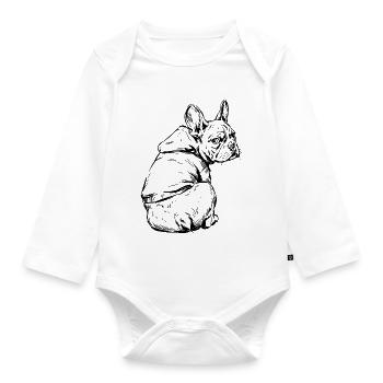 Französischer Bulldog Kuschelpullover - Baby Bio-Langarm-Body - Weiß - Vorne