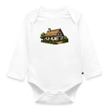 Small thatched house in the countryside - Organic Longsleeve Baby Bodysuit - white - Front
