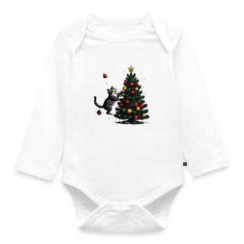 Katzenfreund am Weihnachtsbaum - Baby Bio-Langarm-Body - Weiß - Vorne