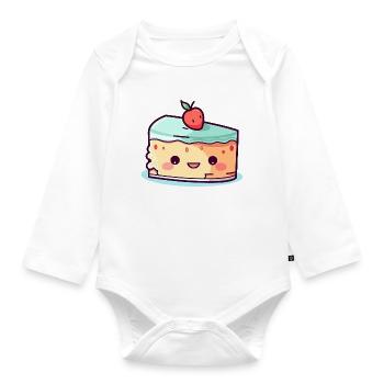 Kawaii Cake Slice with Cherry - Organic Longsleeve Baby Bodysuit - white - Front