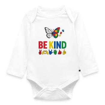 Autism Be Kind Awareness | Colorful Butterfly - Organic Longsleeve Baby Bodysuit - white - Front