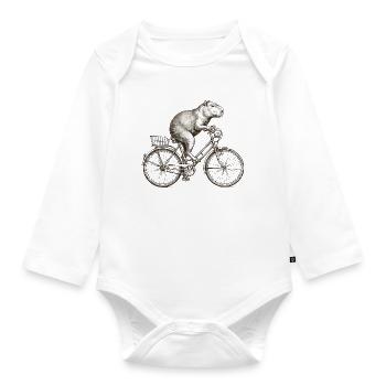 Lustiges Wasserschwein auf dem Fahrrad, Tierhumor - Baby Bio-Langarm-Body - Weiß - Vorne