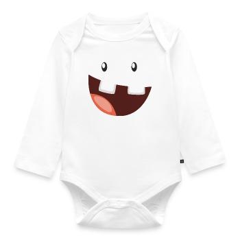 Lustiges Monster mit breitem Grinsen - Baby Bio-Langarm-Body - Weiß - Vorne