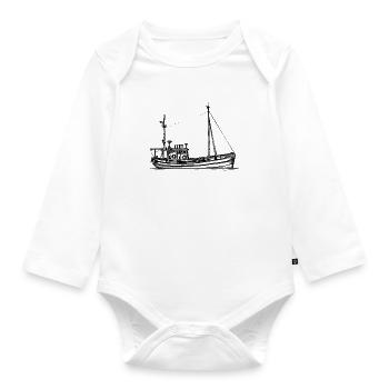 Fischkutter & Krabbenkutter - Illustration - Baby Bio-Langarm-Body - Weiß - Vorne