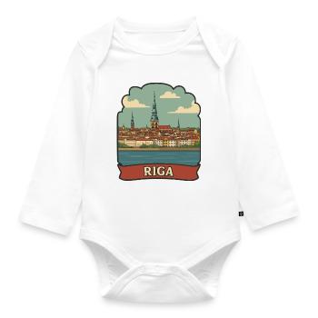 Riga, Lettland Altstadt Retro-Reiseaufkleber - Baby Bio-Langarm-Body - Weiß - Vorne