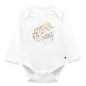 Camper Roadtrip Wohnmobil Retro Neon Shirt - Baby Bio-Langarm-Body - Weiß - Vorne