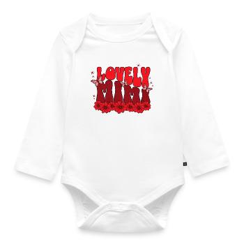 Lovely Mom – Red Flowers & Butterflies - Organic Longsleeve Baby Bodysuit - white - Front