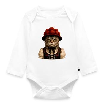 Schwarzwald Katze mit Bollenhut - Baby Bio-Langarm-Body - Weiß - Vorne