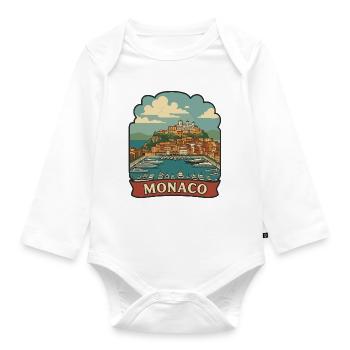 Monaco Port Hercules Yacht Retro Reiseaufkleber - Baby Bio-Langarm-Body - Weiß - Vorne
