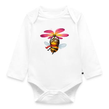 Steampunk Bee with Flower Propeller - Organic Longsleeve Baby Bodysuit - white - Front