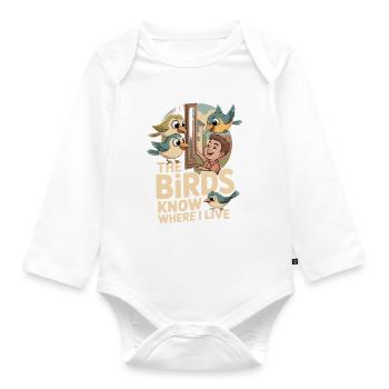 Birds Know Where I Live Cartoon - Organic Longsleeve Baby Bodysuit - white - Front