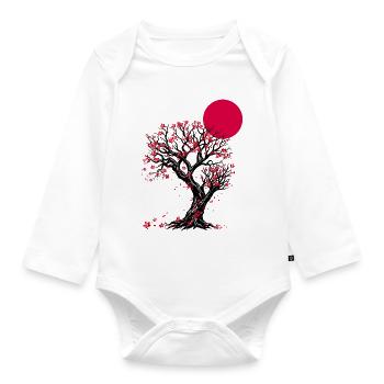 Karmesinblüten-Mondbaum - Baby Bio-Langarm-Body - Weiß - Vorne