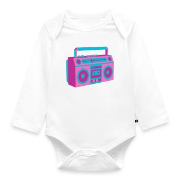 Boombox Ghettoblaster 80er Retro Roller Disco - Baby Bio-Langarm-Body - Weiß - Vorne