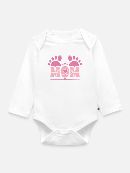 MOM-Herz-Fußabdruck - Baby Bio-Langarm-Body - Weiß