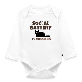 Soziale Batterie 1% verbleibende lustige introvertierte Katze - Baby Bio-Langarm-Body - Weiß - Vorne