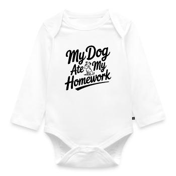My Dog Ate My Homework - Organic Longsleeve Baby Bodysuit - white - Front