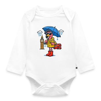 London Rain Flamingo Cartoon - Organic Longsleeve Baby Bodysuit - white - Front