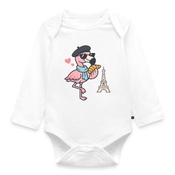 Parisian flamingo with croissant - Organic Longsleeve Baby Bodysuit - white - Front