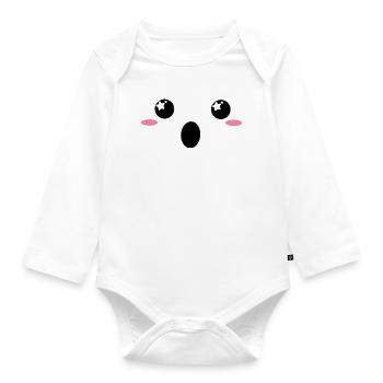 "Wow" Kawaiigesicht  - Baby Bio-Langarm-Body - Weiß - Vorne