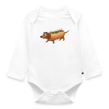 Dachshund in a bun motif - Organic Longsleeve Baby Bodysuit - white - Front