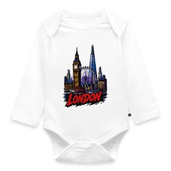 Londons Neon Skyline - Baby Bio-Langarm-Body - Weiß - Vorne
